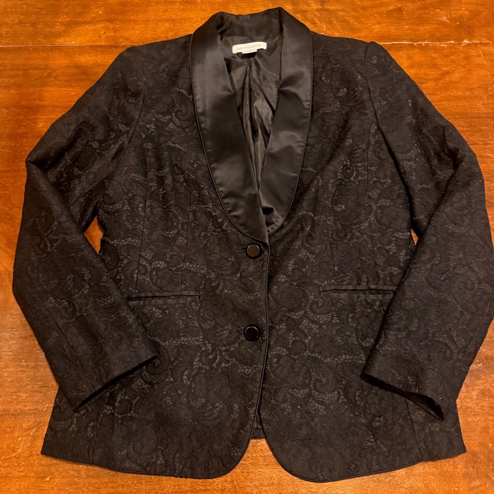 Dark Romantic Academia Whimsigoth Poetcore Black Lace Blazer Satin‎ Collar Sz 10 - Picture 2 of 10